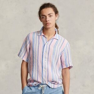 Polo Ralph Lauren 100% Linen Colorful Striped Button Down Short Sleeve Shirt XXL